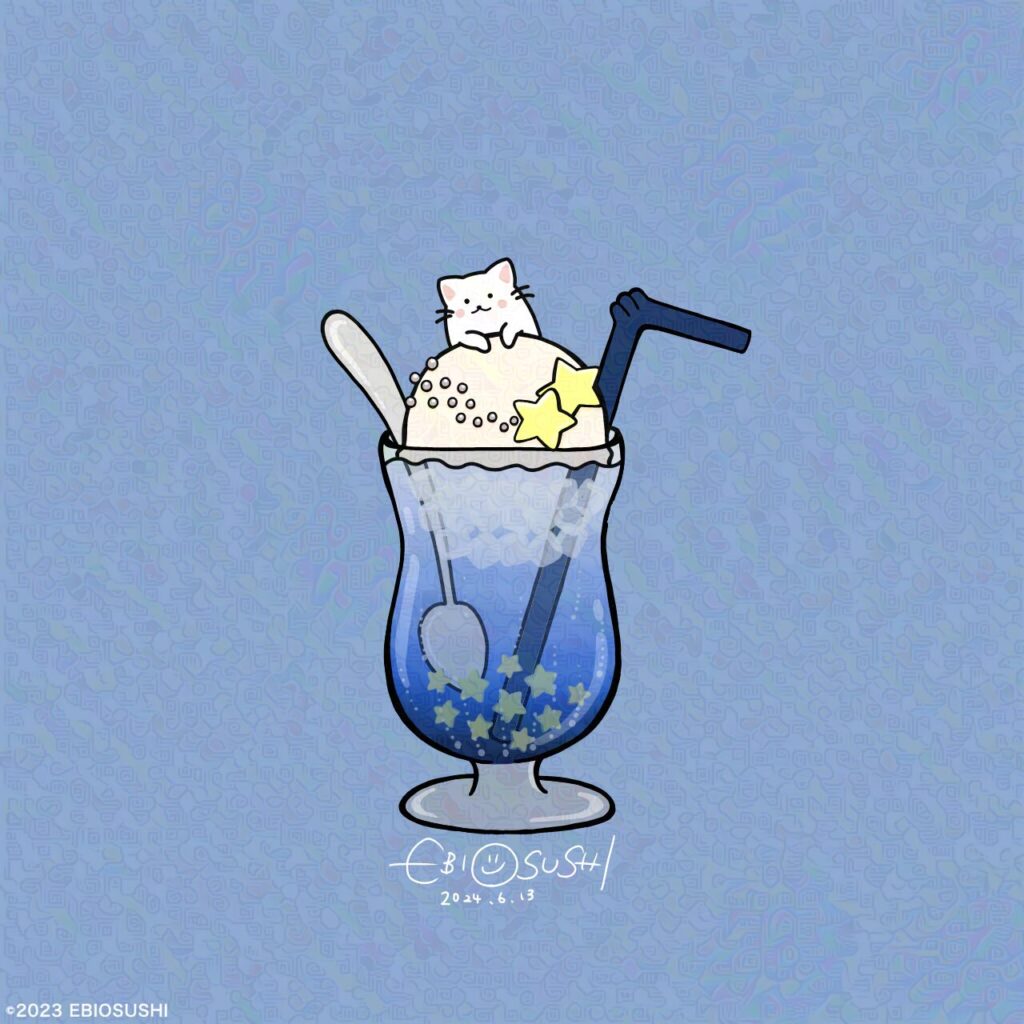 ねこことい星空のソーダ（まっしろねここ）